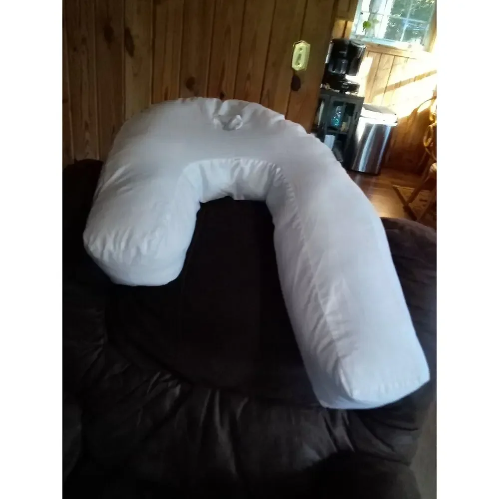 IDML White J-Shaped Side Sleeping Pillow for Neck & Shoulder Pain W/Pillow Case